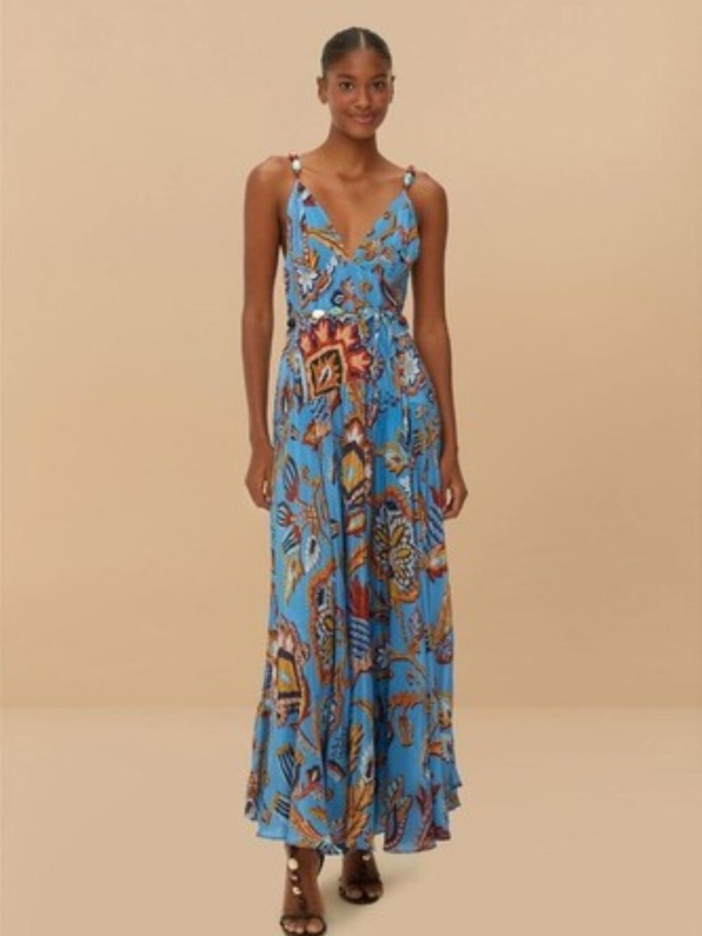 ISO farm rio blue sunset tapestry sleeveless midi dress